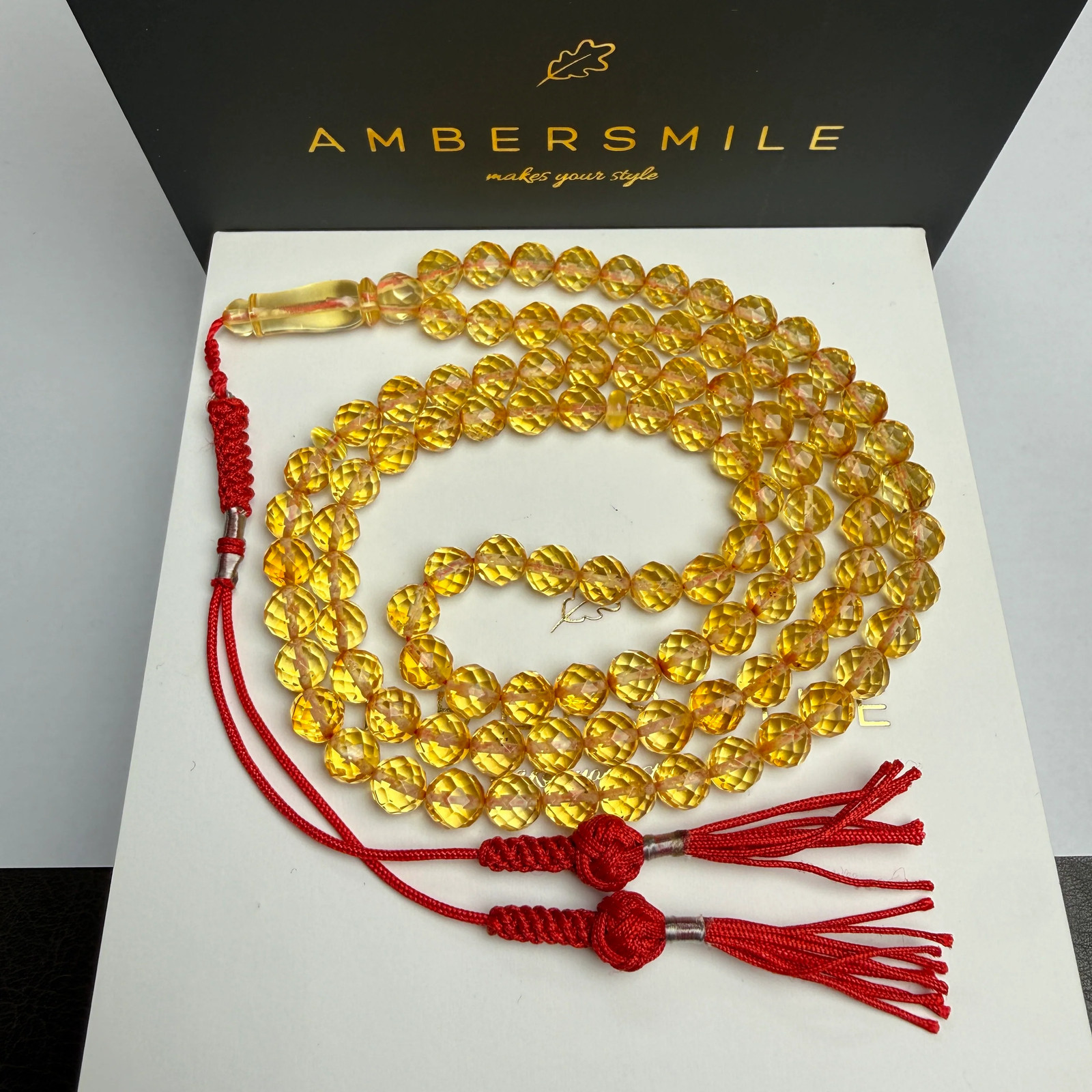 Lemon Diamond Amber Misbaha Islamic Prayer Beads 7mm 22.5g
