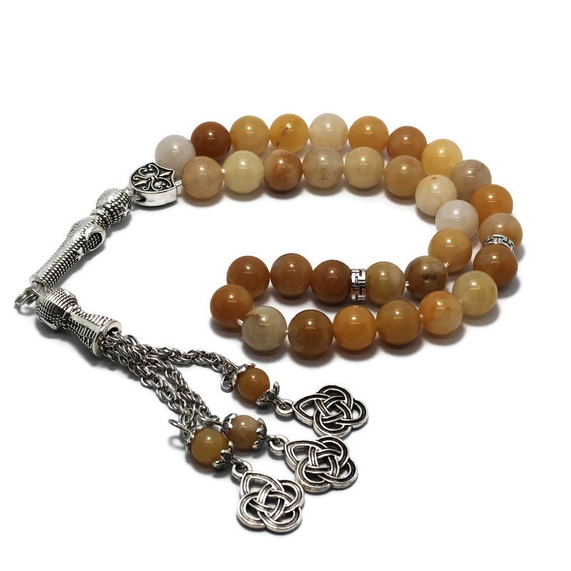 Tasbih-Gold Fire Quartz Tumbled Prayer Beads 33 Misbaha Islamic Rosary Subha 8mm