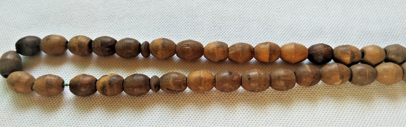 Vintage Wooden Prayer Beads Tasbih with Green Tassel Hand Carved 33 beads 21g