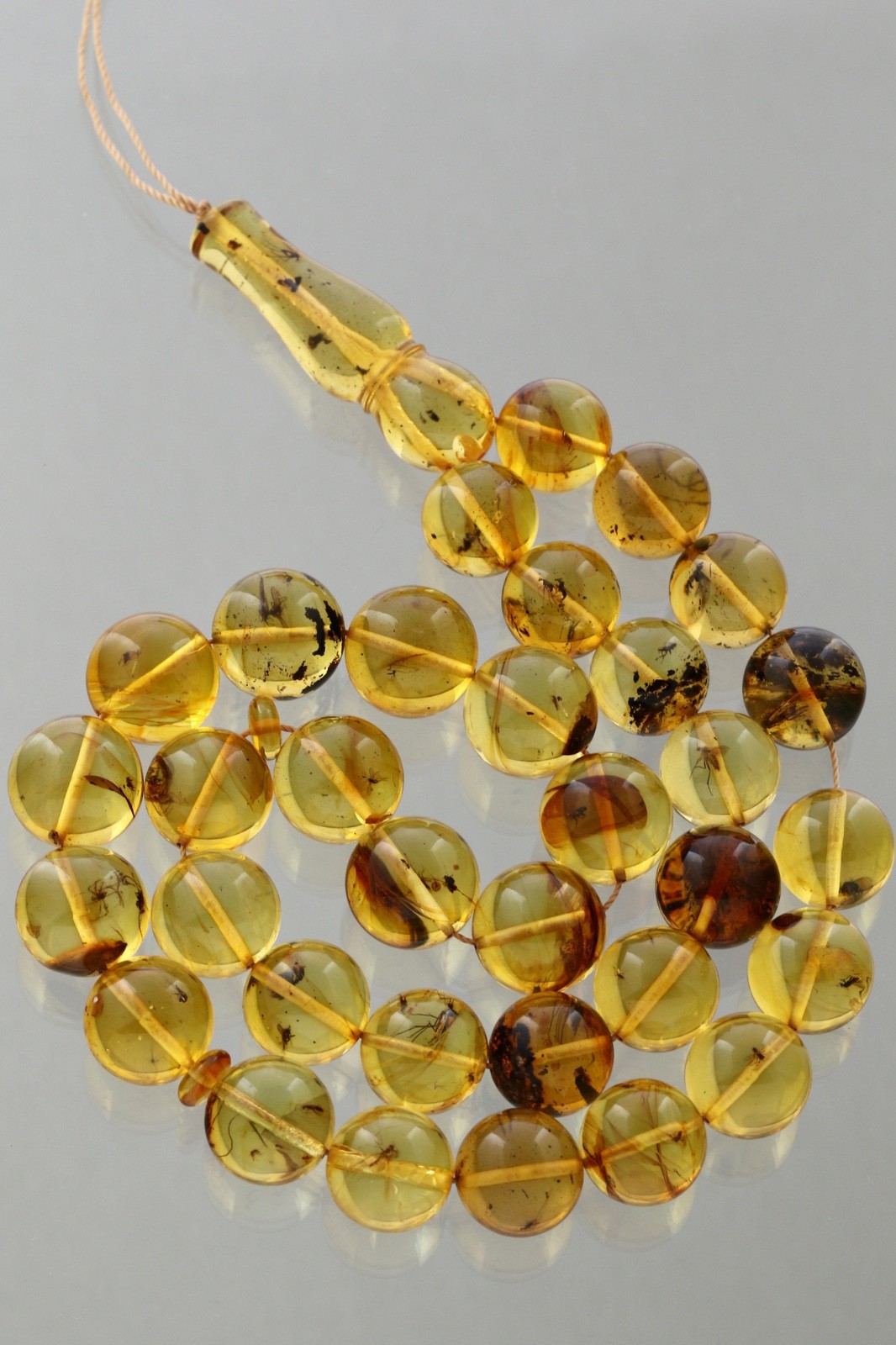 Islamic 33 FOSSIL Round Prayer Beads 13-15mm BALTIC AMBER TASBIH 61.2g 260416-1