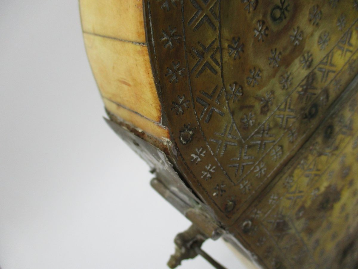 Antique 19th Century Moroccan Camel Bone Brass Berber Book Container Travel Case