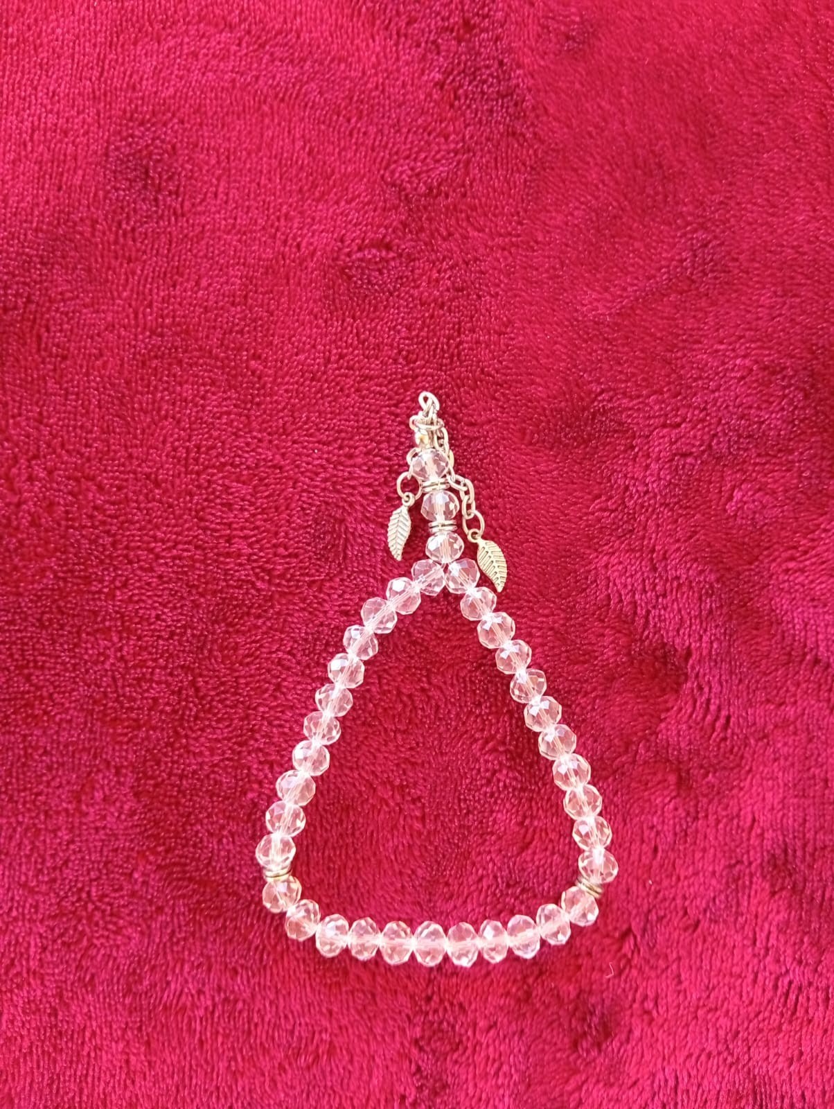 Clear Crystal Misbaha – Islamic Prayer Beads Tasbih with Leaf Charms1