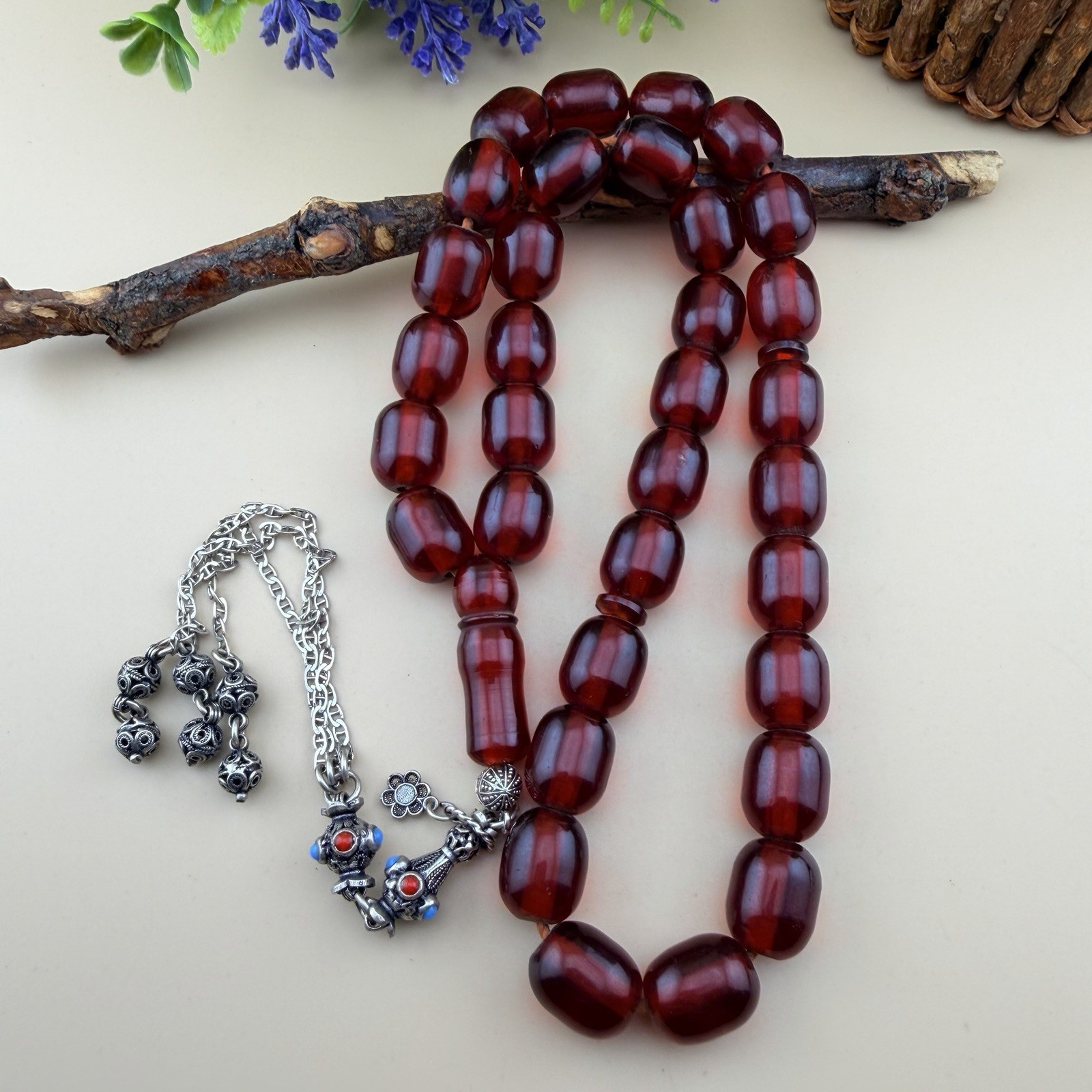 Antique German Misky 33-Bead Islamic Tasbih Silver 925مسباح سبحة مسكي شرابة فضة