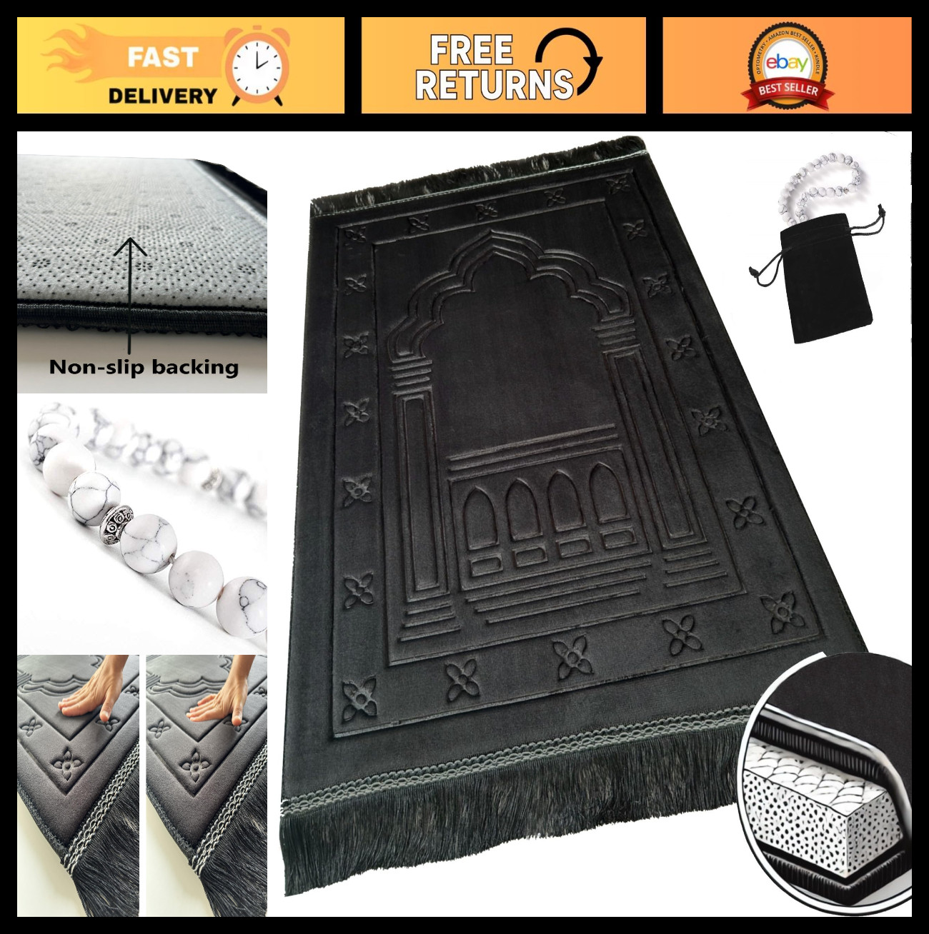 Orthopedic Memory Foam Prayer Rug – Thick Padded Sajadah for Men & Women, Soft L