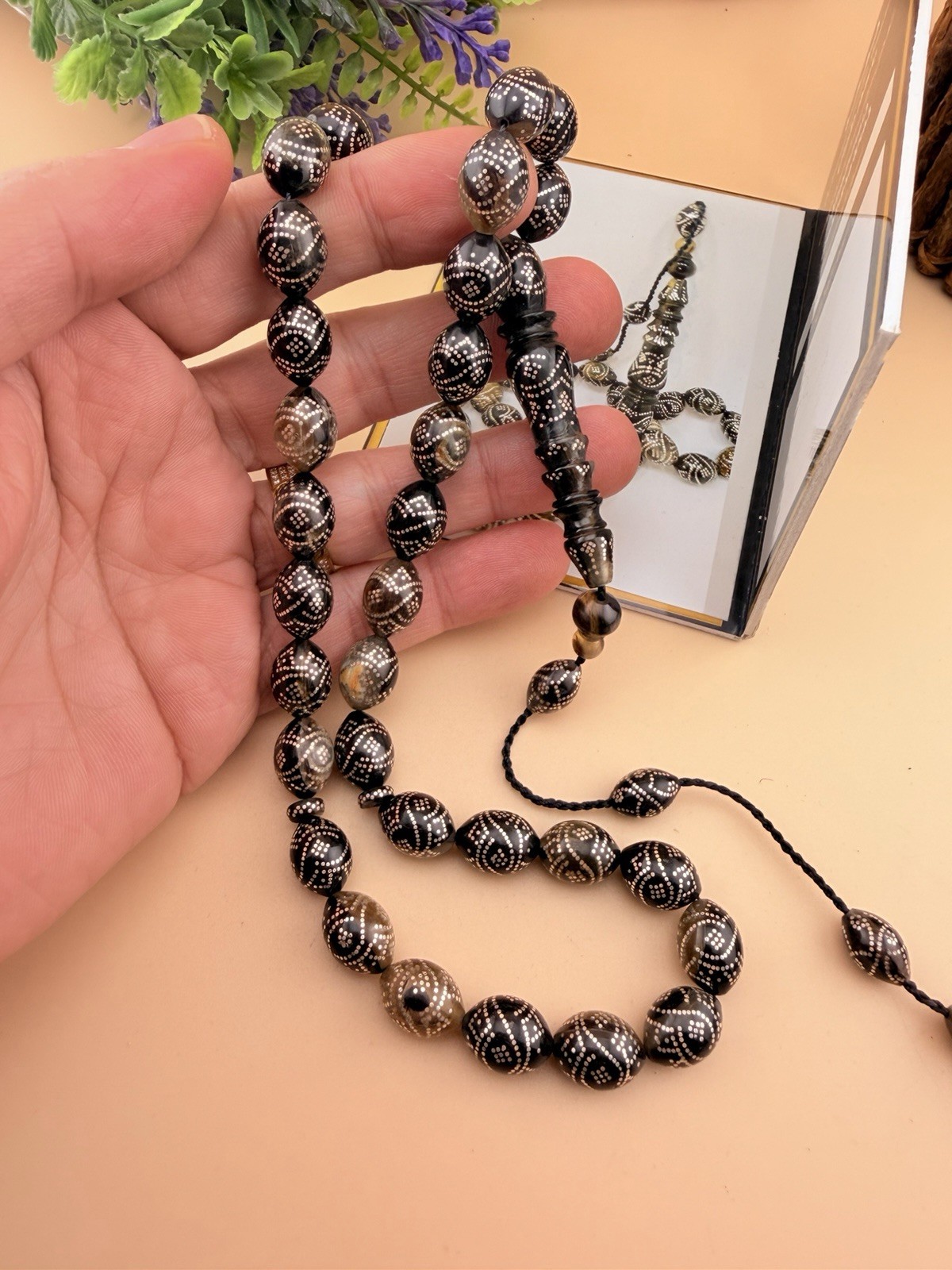 مسباح مسبحة ترسه ضهر سلحفاة دق فضة Turtle Shell Inlaid Silver 925 Islamic Rosary