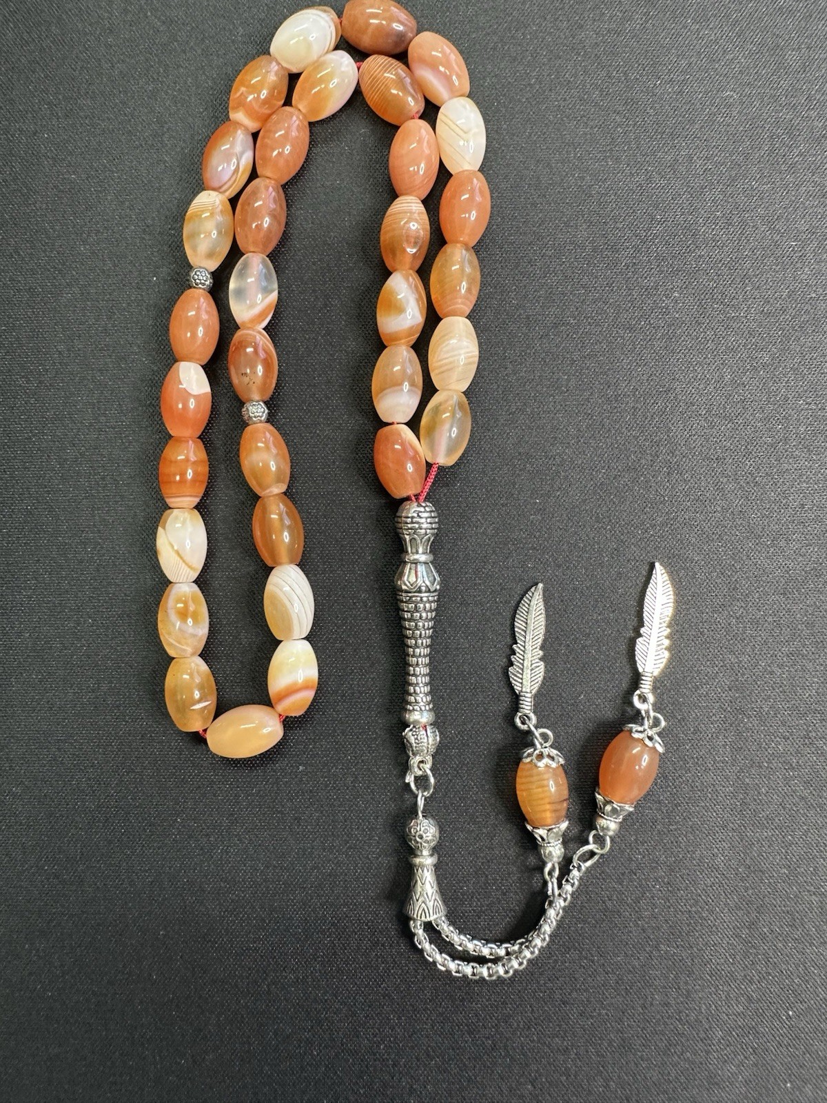 Natural 100% Agate Aqeeq Gemstone Prayer Beads-Subha -Tesbih-Misbaha 33 Beads+3
