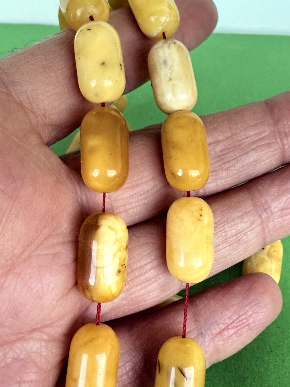 Vintage Natural Egg Yolk baltic amber Prayer Islamic 37 beads Silver -53g R3
