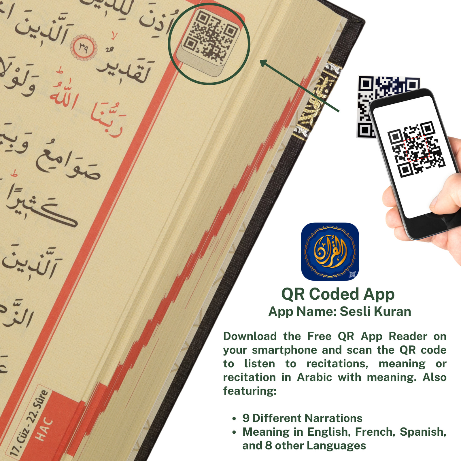 Kaaba Design Holy Qur’an Karim Book with IQRA Book Mark Pages in Arabic Font