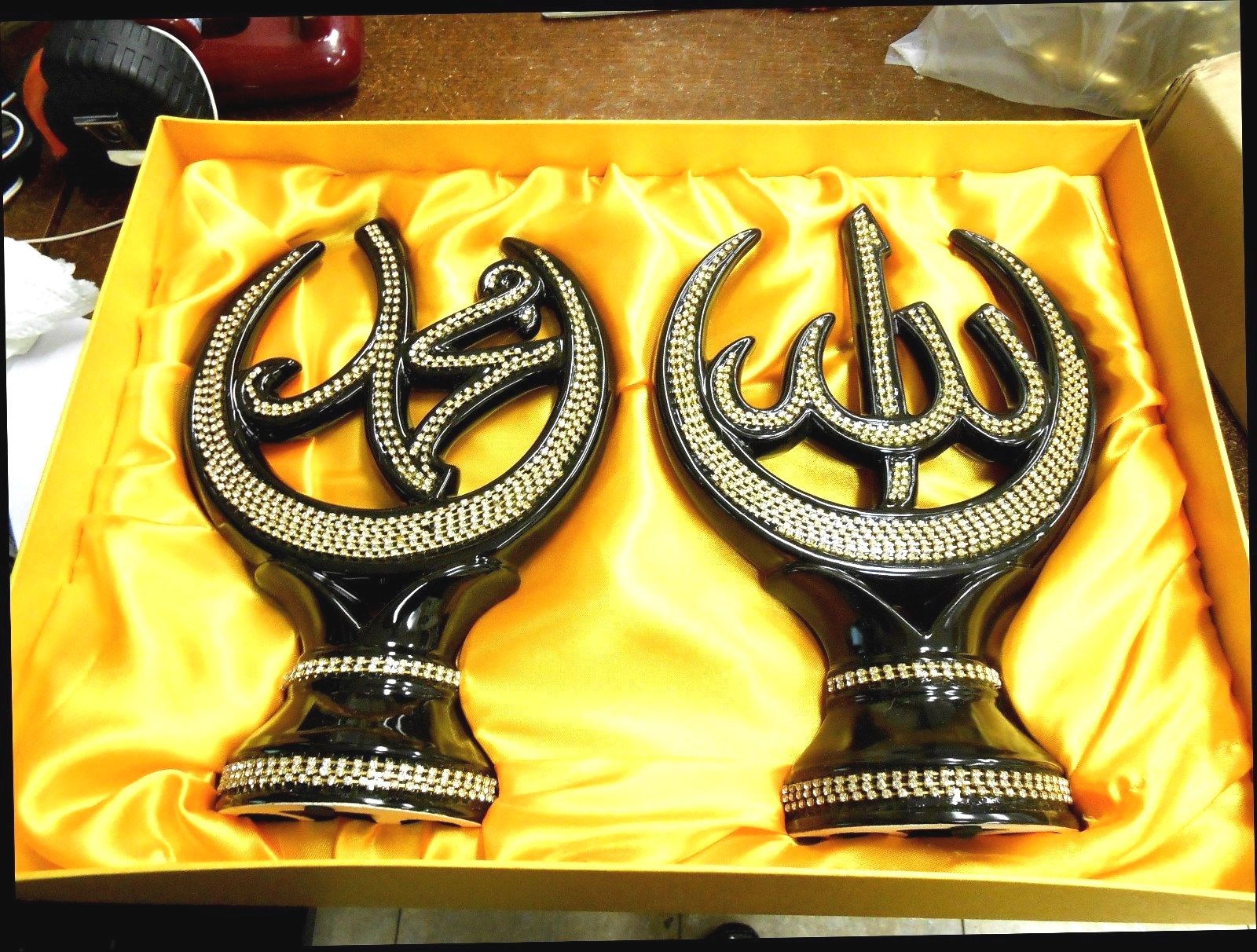 Islamic stand art black color ceramic/Favor Allah & Mohammad Home, Office Decor