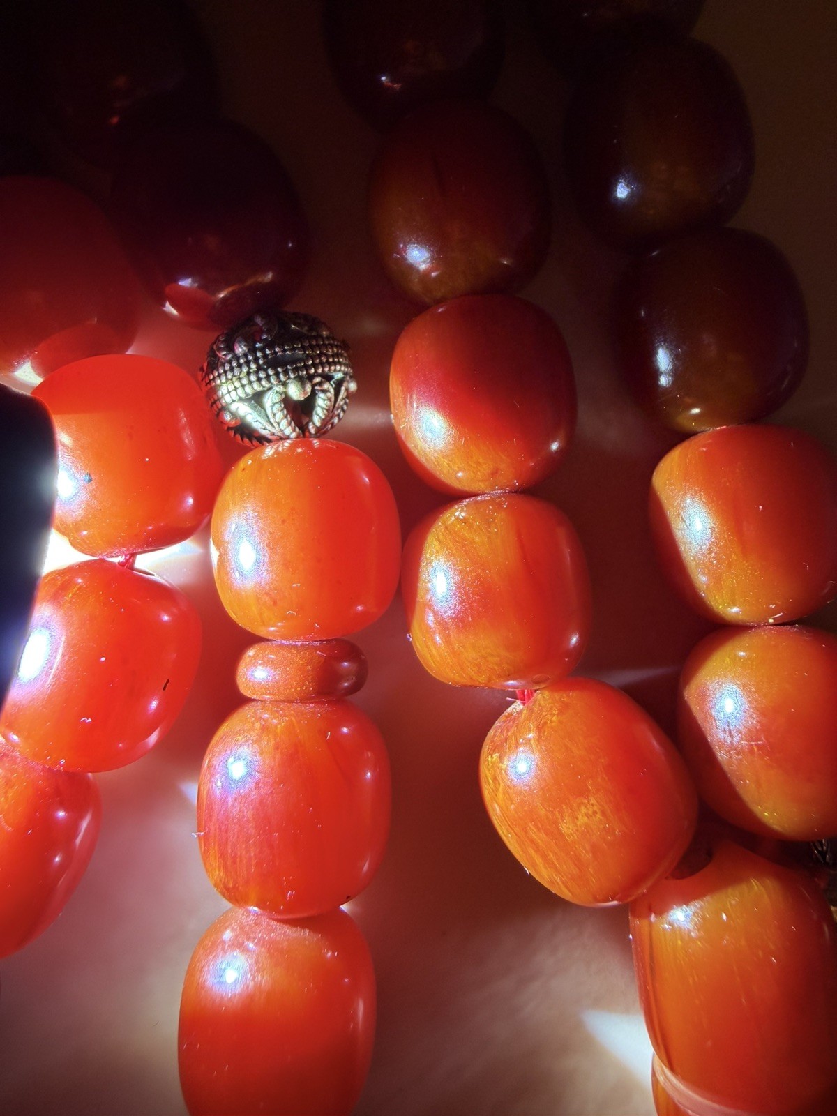 مسباح مسبحة مسكي احمر شرابة فضة VTG RED MISKY ISLAMIC ROSARY 33-bead N778