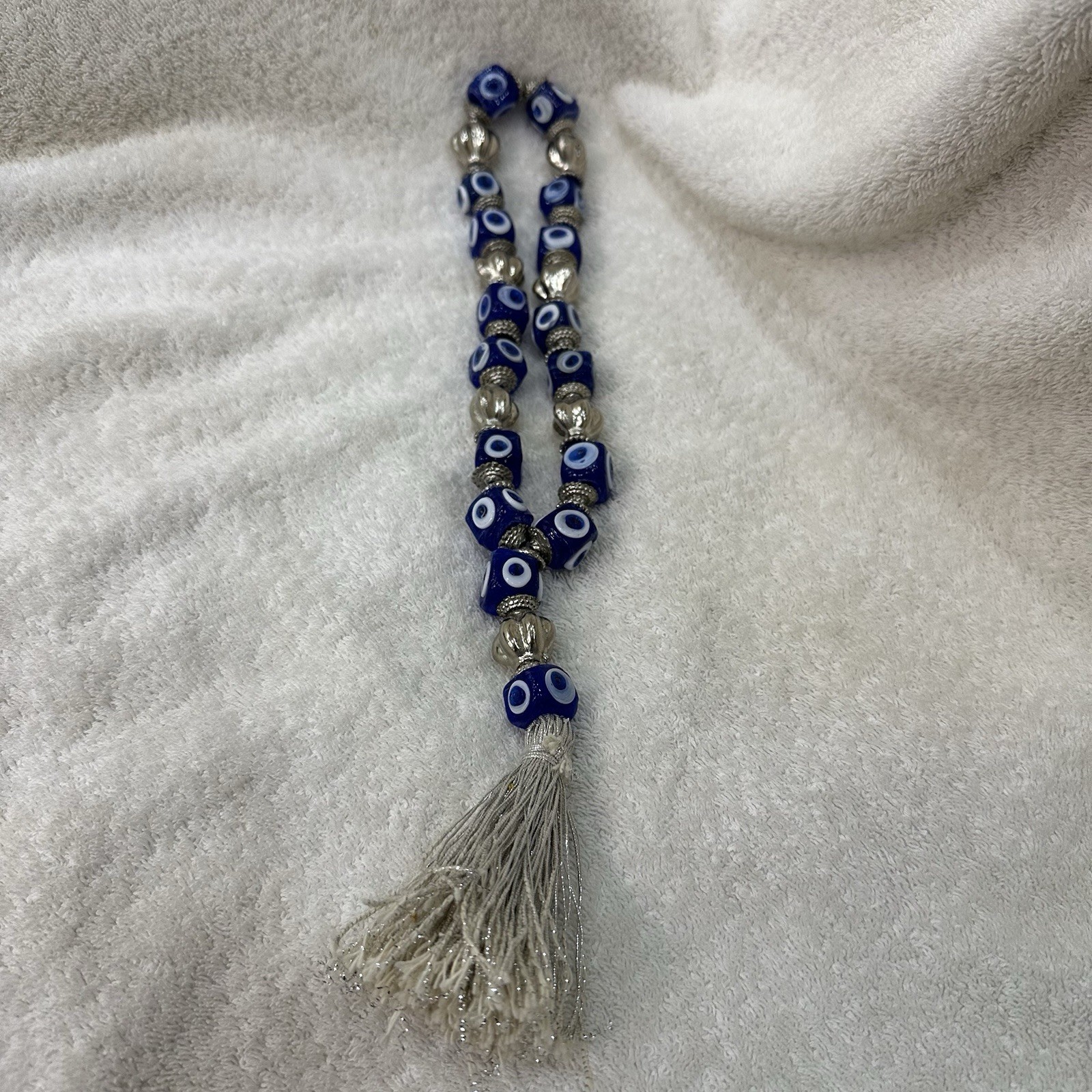 Antique Egyptian Large Heavy Evil Eye Prayer Beads Misbaha Tasbih Blue Glass