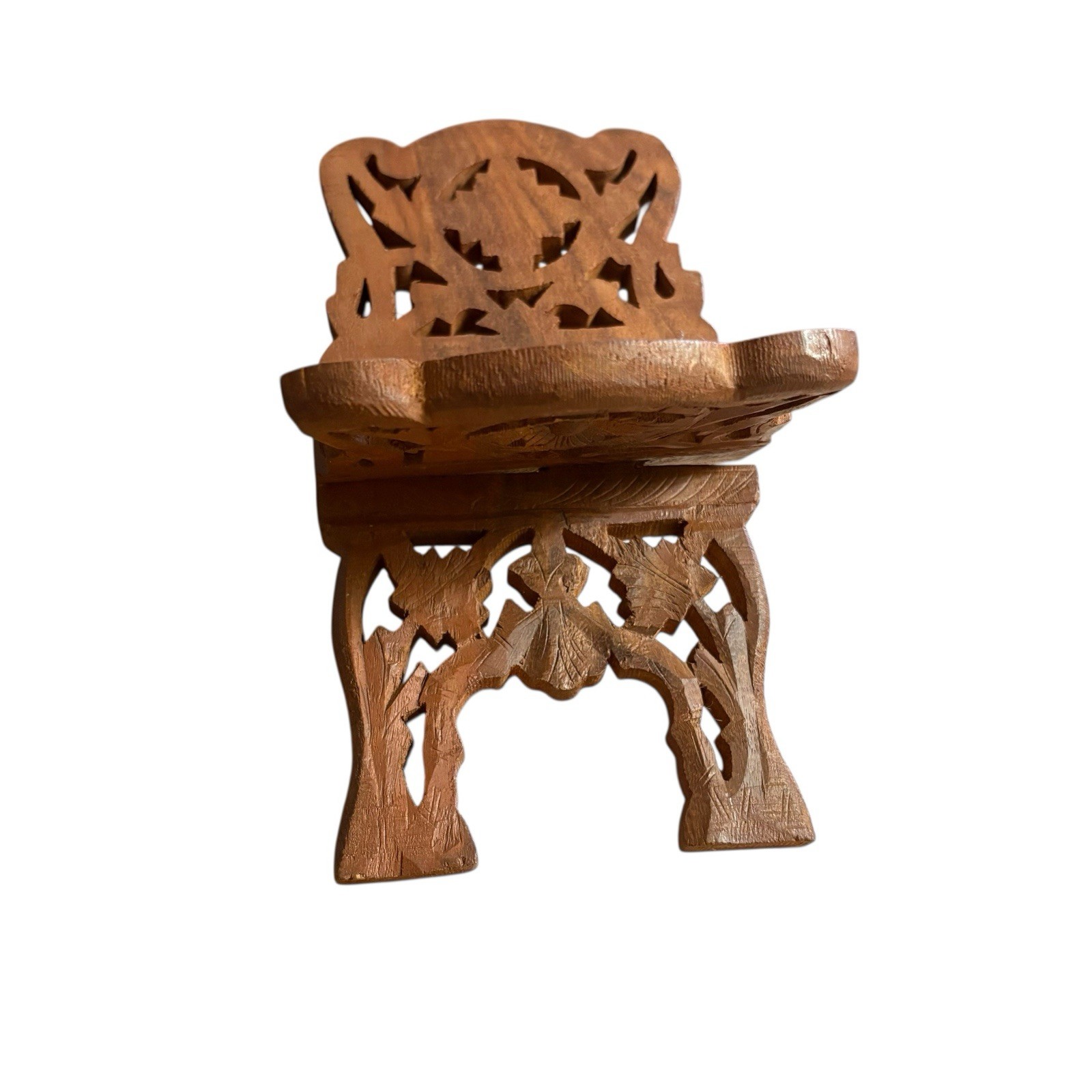 Wooden 14.75” Hand Carved Holy Book Stand for Quran Bible Bhagwath Gita India