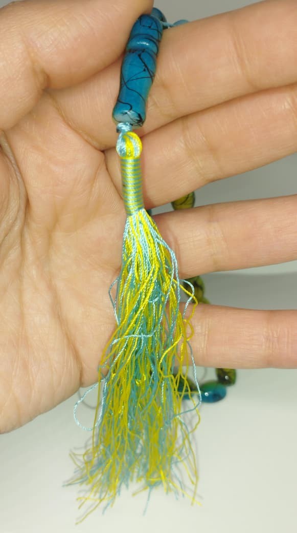 Tasbeeh Bold Neon Blue & Yellow Tasbih Oval Prayer Beads Modern Design Misbaha