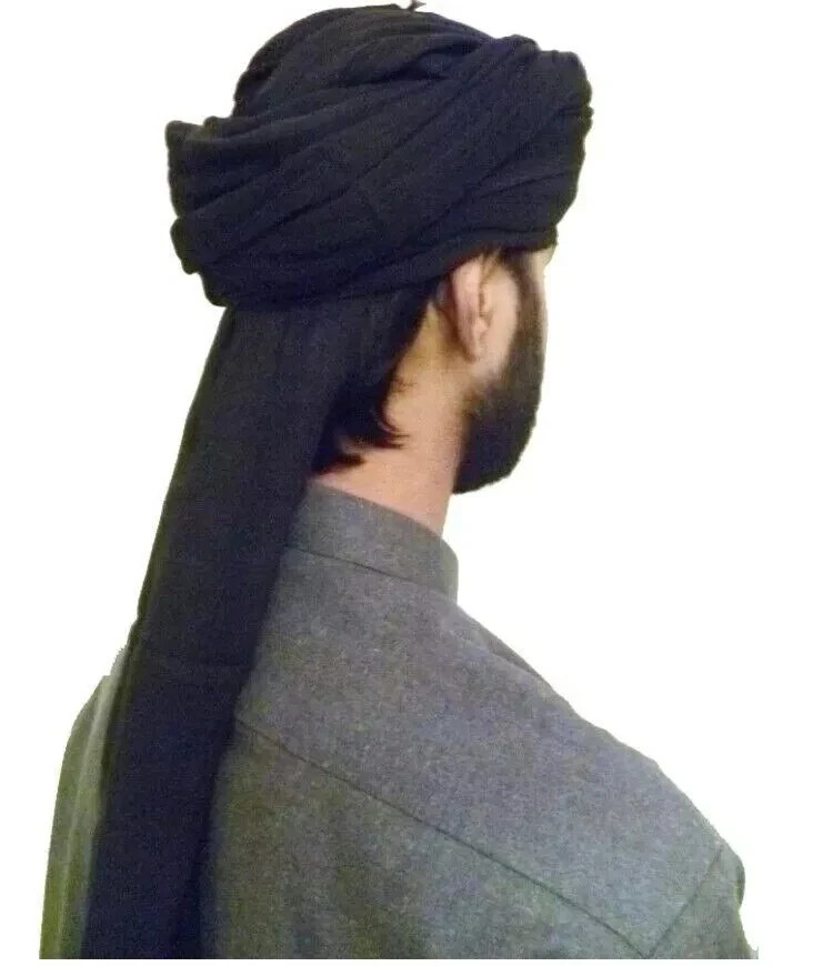 Over The Head Pure Cotton Islamic Men Safa BLACK TURBAN AMAMA Adjustable Placed