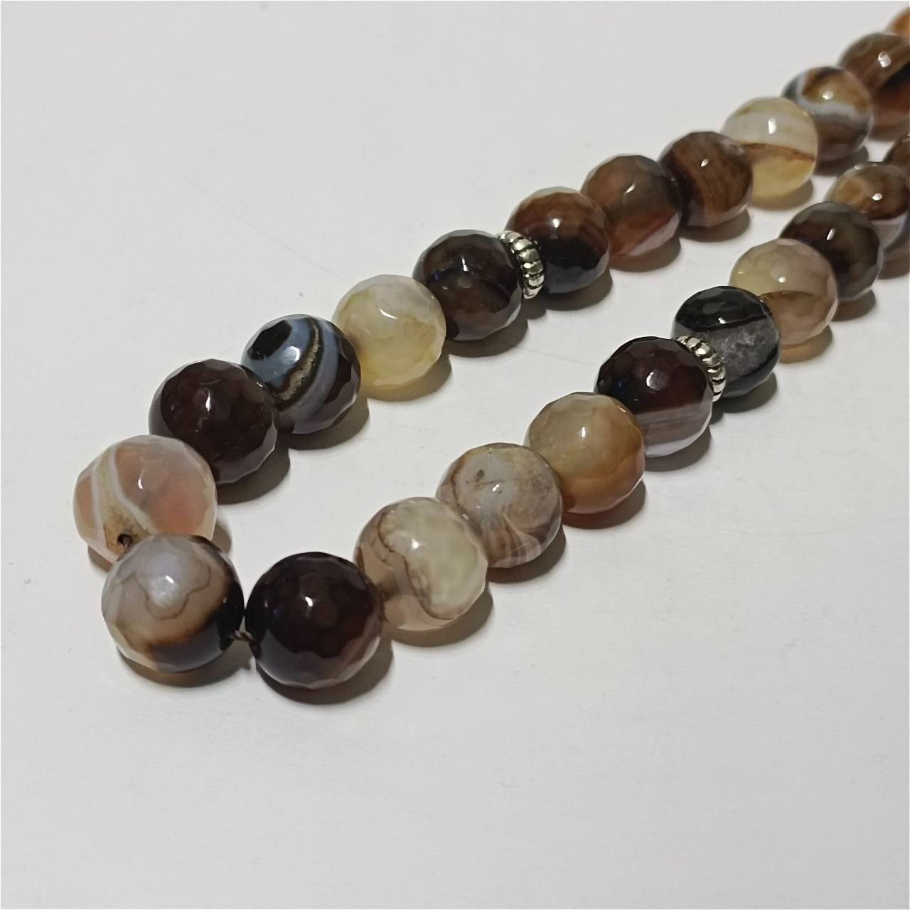 33 Handmade Agate Stone Prayer Beads Tasbih with Silver Crescent Charms Tassel