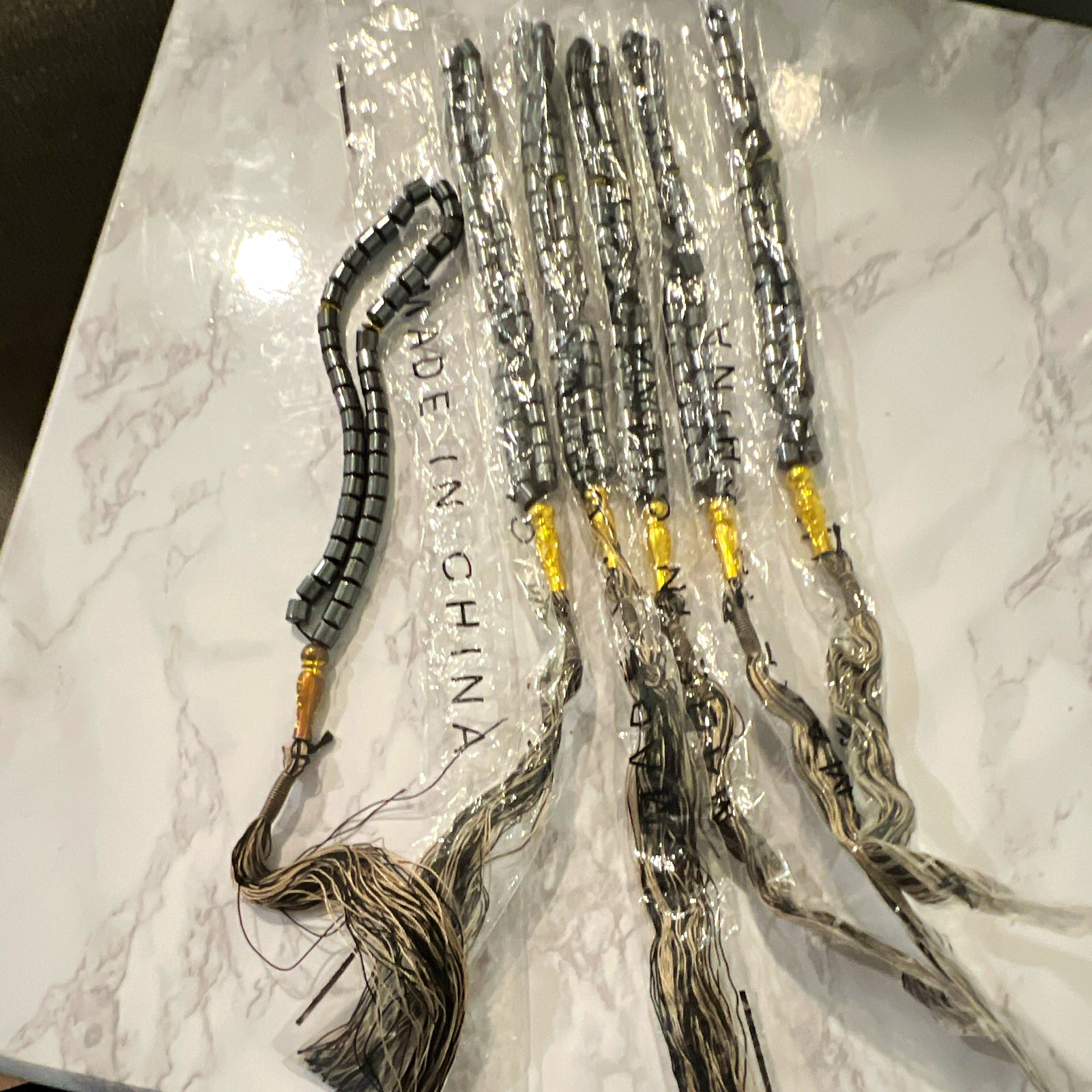 Islamic Tasbih Misbaha Prayer Beads Lot Black Beads w/ Tassel 6 pieces