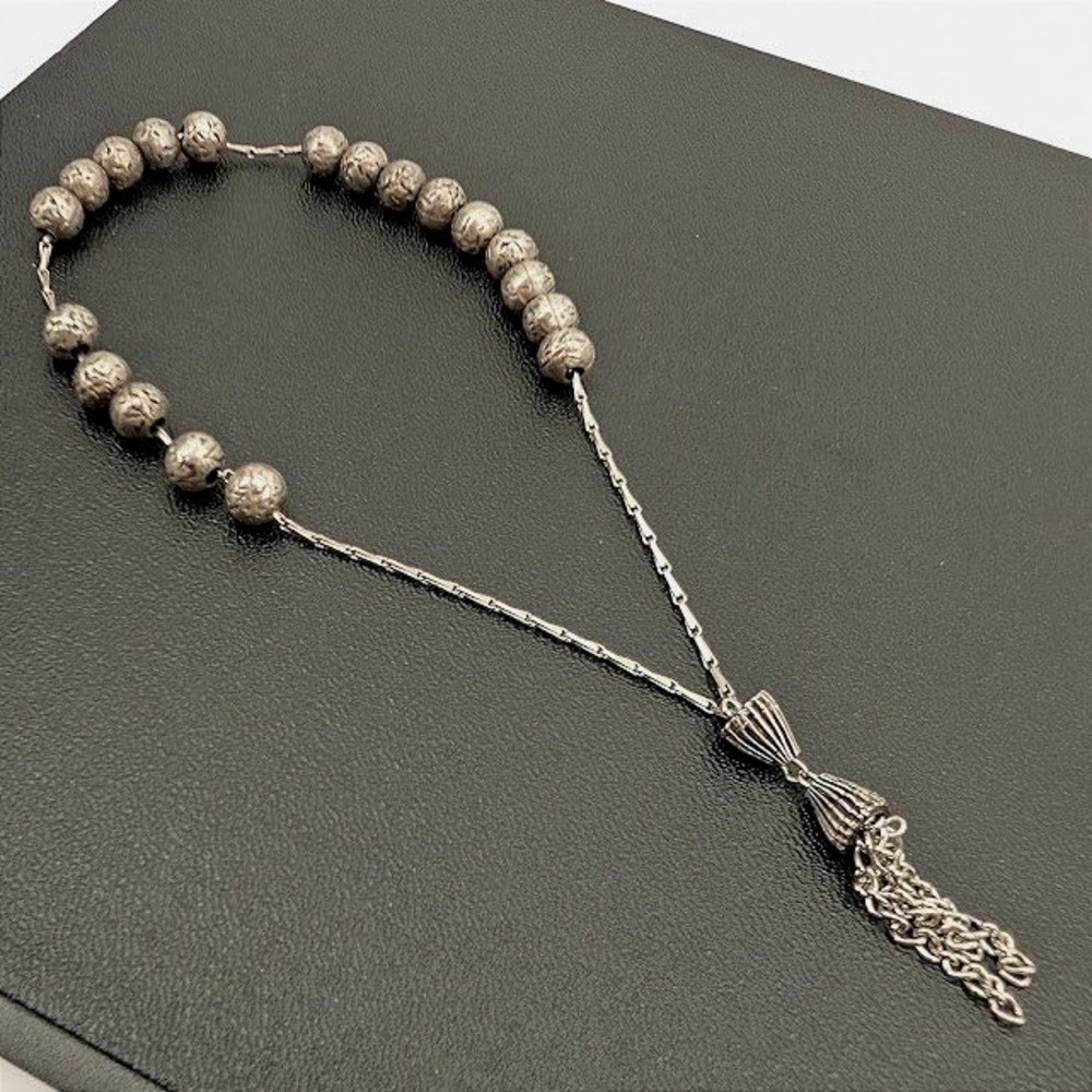 VTG Middle Eastern Prayer Beads Tasbih Turkish Tassel 19 Bead Silver Tone