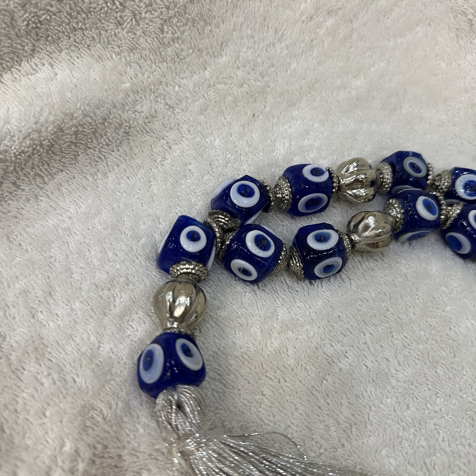 Antique Egyptian Large Heavy Evil Eye Prayer Beads Misbaha Tasbih Blue Glass