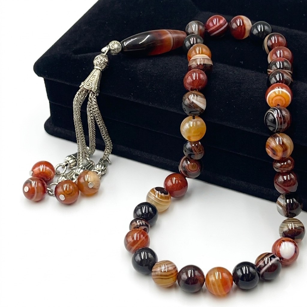 Antique Yemeni Agate Rosary 33 BeadsIslamic ​مسبحة عقيق يماني قديم أصلي 🥇