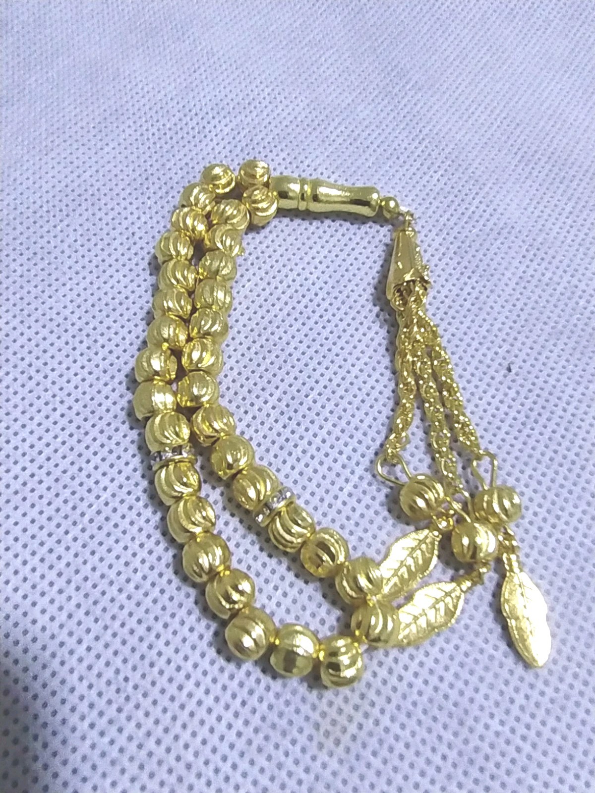 Islamic rosary, 33 beads, small size, made of metal, distinctive golden color, s