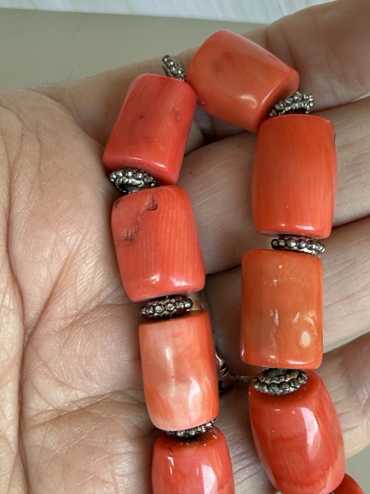 Antique mediterranean natural Red Salmon coral necklace, NO DYEING 135grams R3
