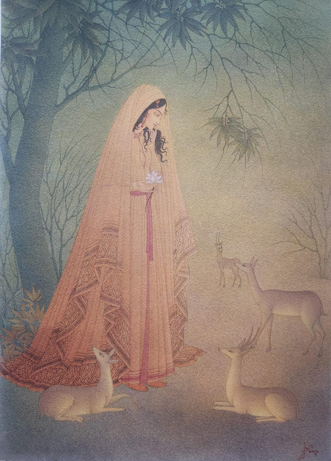 Original watercolour Wash on paper Painting By artist ABDUR REHMAN CHUGHTAI