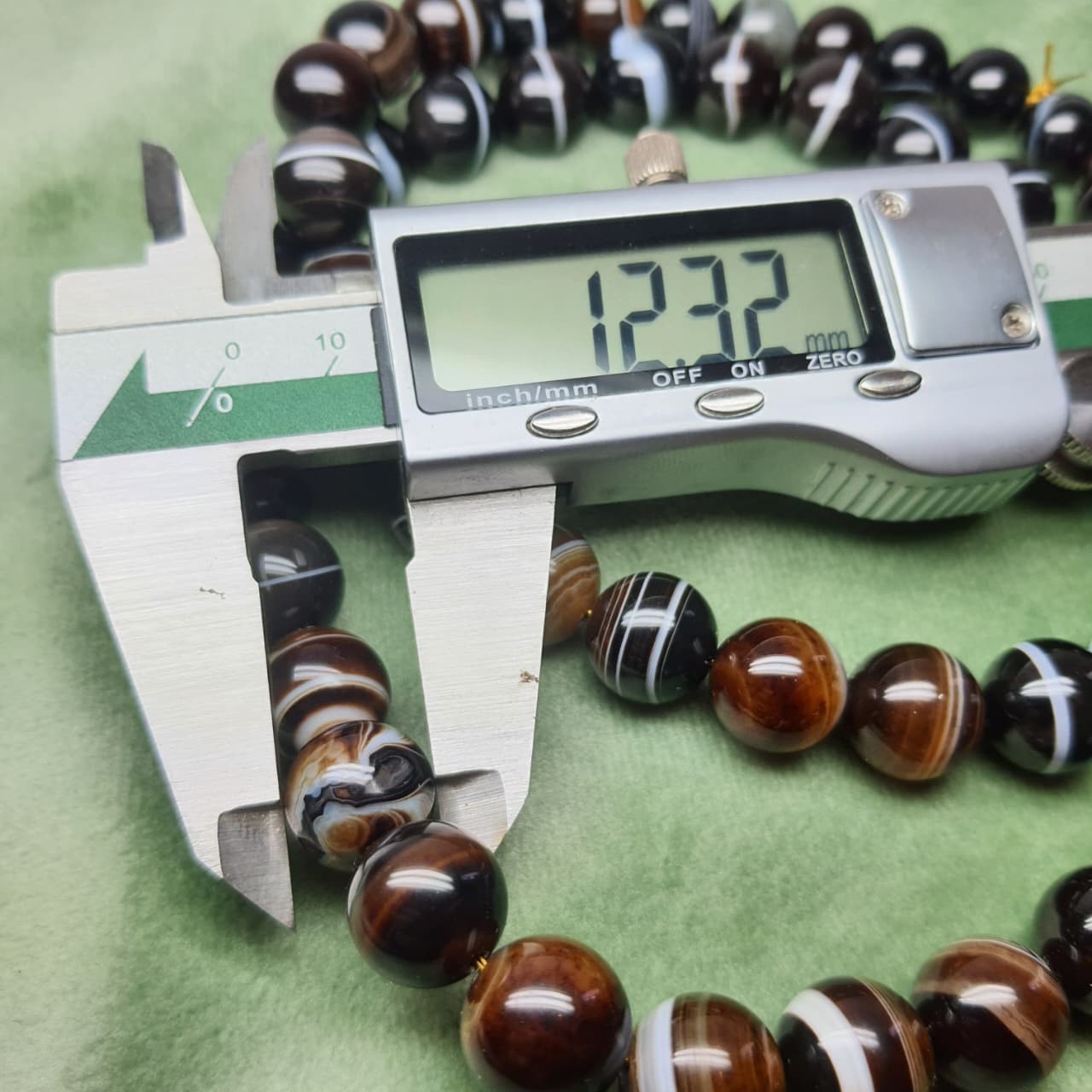 Natural Banded Agate Chalcedony Aqeeq / Sulemani Akik Necklace Rosary Maala 12″