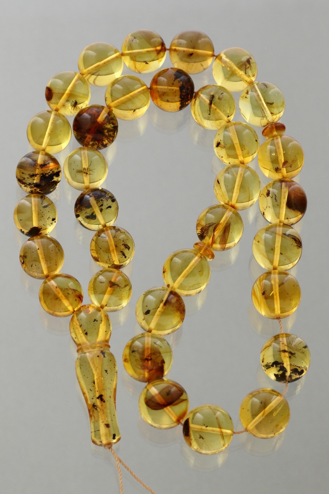 Islamic 33 FOSSIL Round Prayer Beads 13-15mm BALTIC AMBER TASBIH 61.2g 260416-1