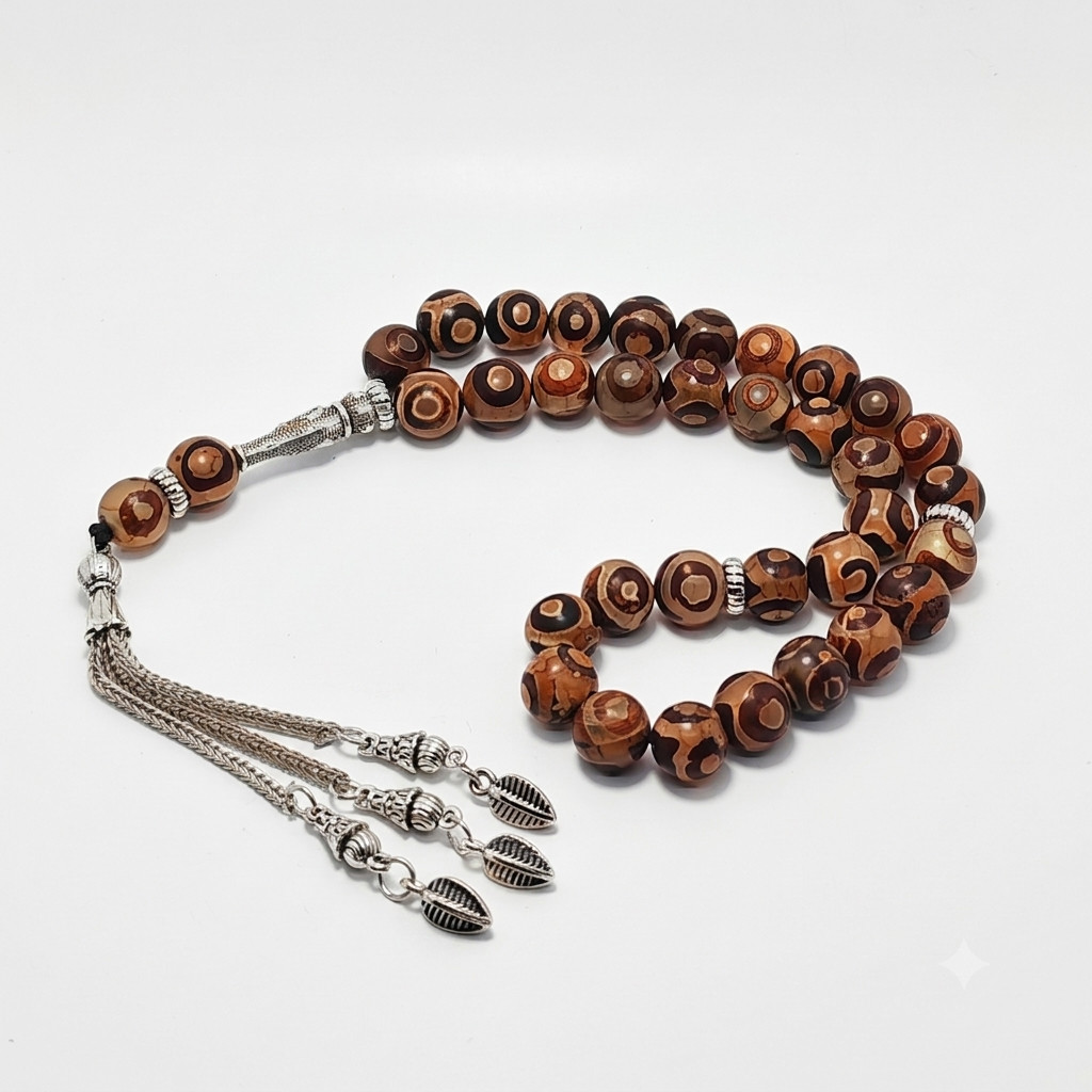 Tasbih-Tibetan Agate Stone Prayer Beads 33 Misbaha Islamic Rosary Subha 10mm