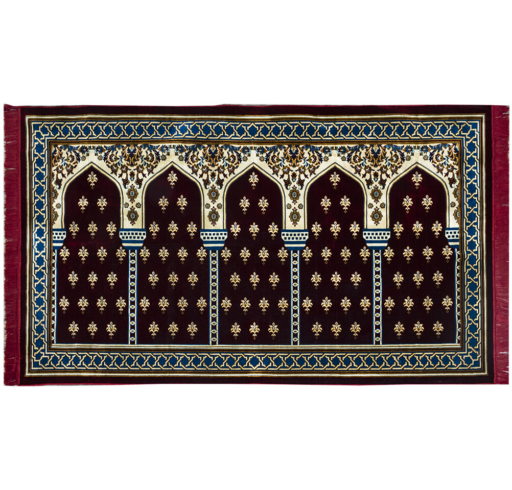 Modefa Islamic Turkish Wide 5 Multi Person Masjid Islamic Prayer Rug Mihrab Red