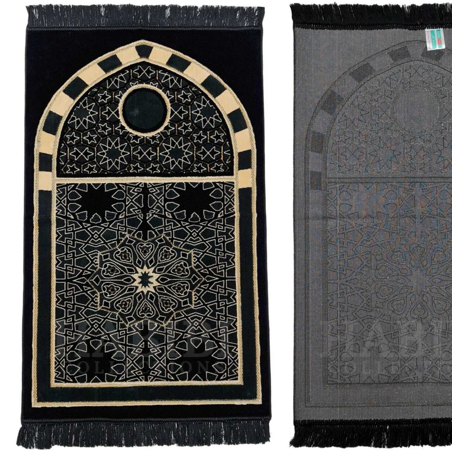 Luxury Islamic Masjid Star Arch Prayer Mat Grey Gold by Saffa
