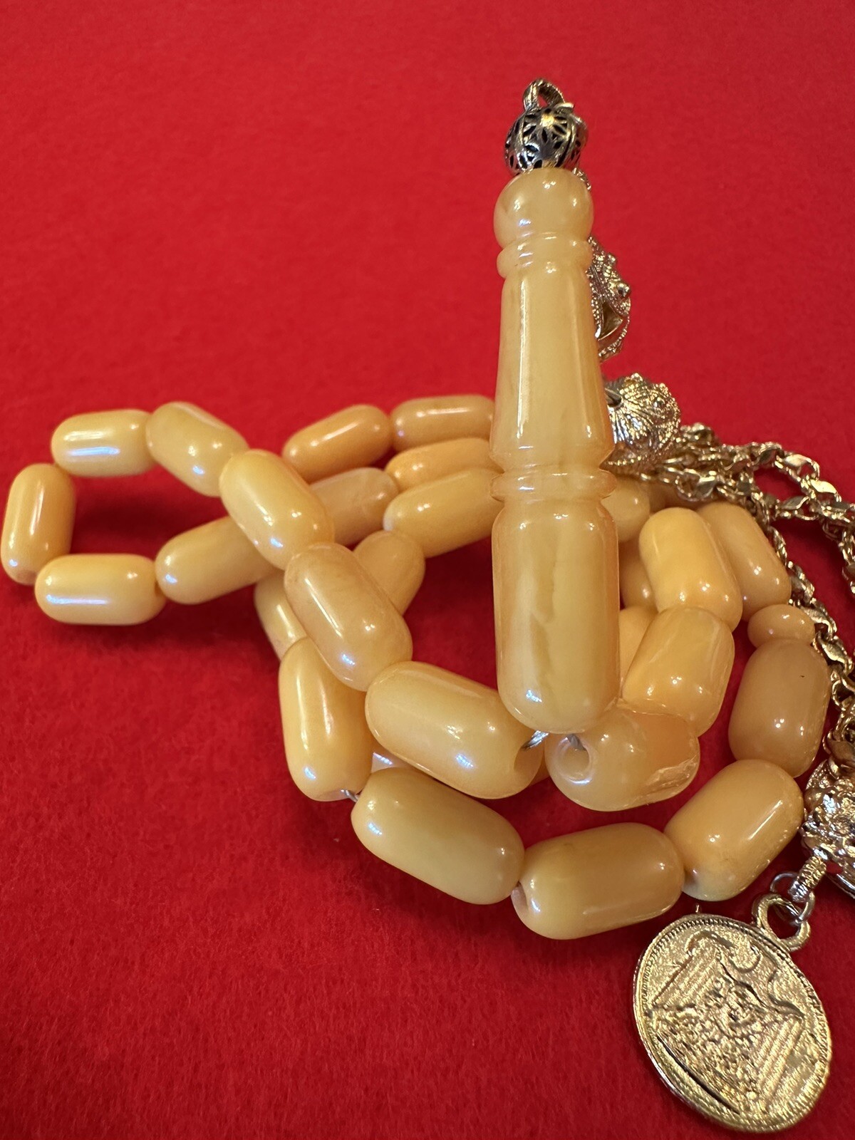 Antique Egg Yolk baltic Amber islamic beads prayer G2U
