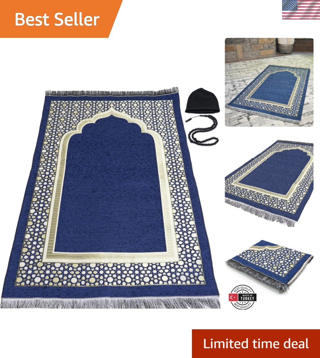 Quality Turkish Chenille Islamic Prayer Mat – Ideal for Daily Use and Travel