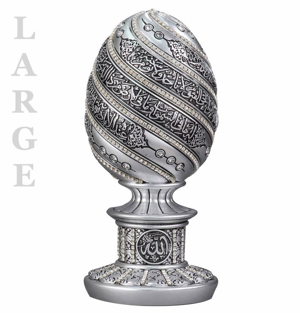 Modefa Turkish Islamic Home Table Decor | Large Ayatul Kursi Egg | Silver 170-4G