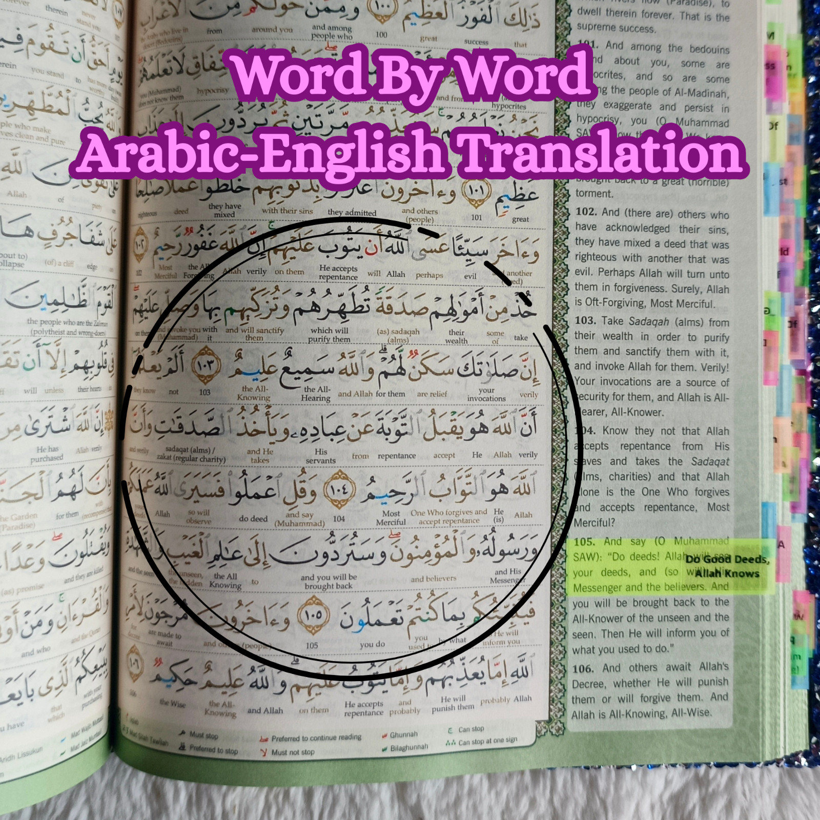 CRYSTAL PINKNobleQuran With 250PCS Tagging A5 SIZE English Translation FREE NAME