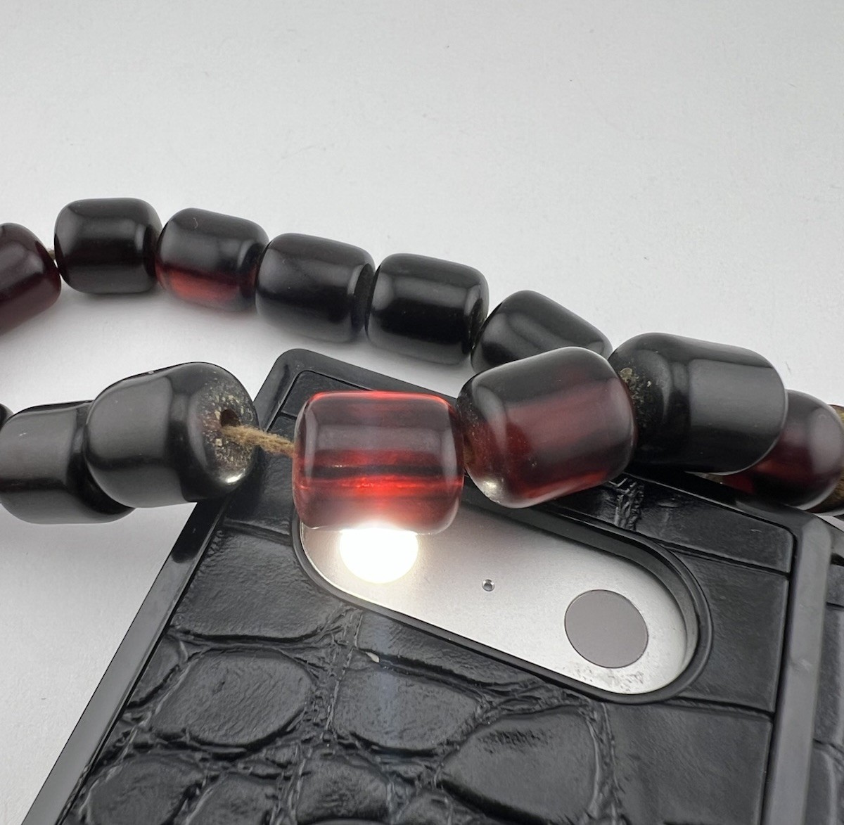 Antique Cherry Amber Bakelite Faturan Prayer Beads Necklace 63.5 Grams Misbaha