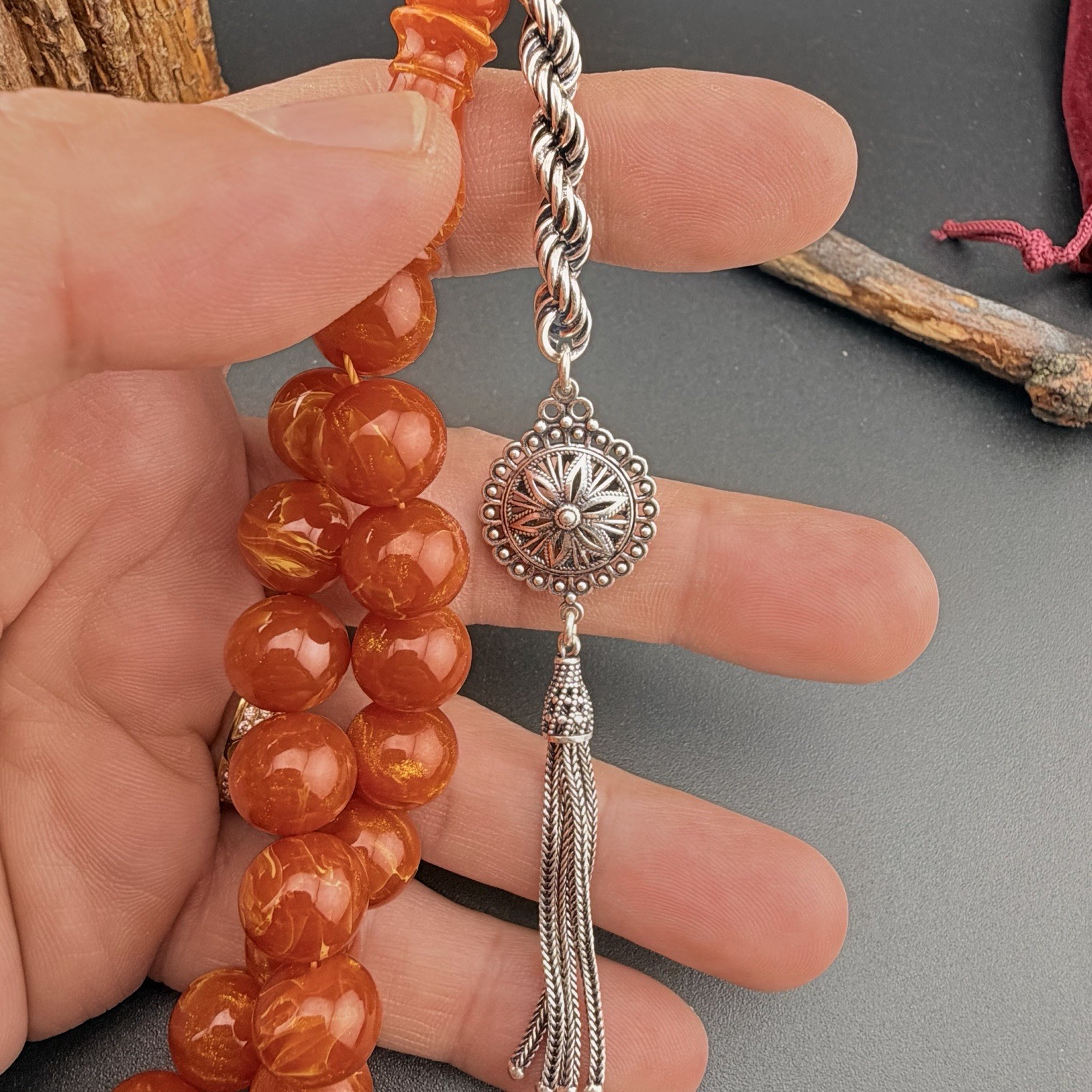 Misky 45-Bead Islamic Tasbih Sterling Silver Tassel مسباح مسبحة مسكي شرابة فضة