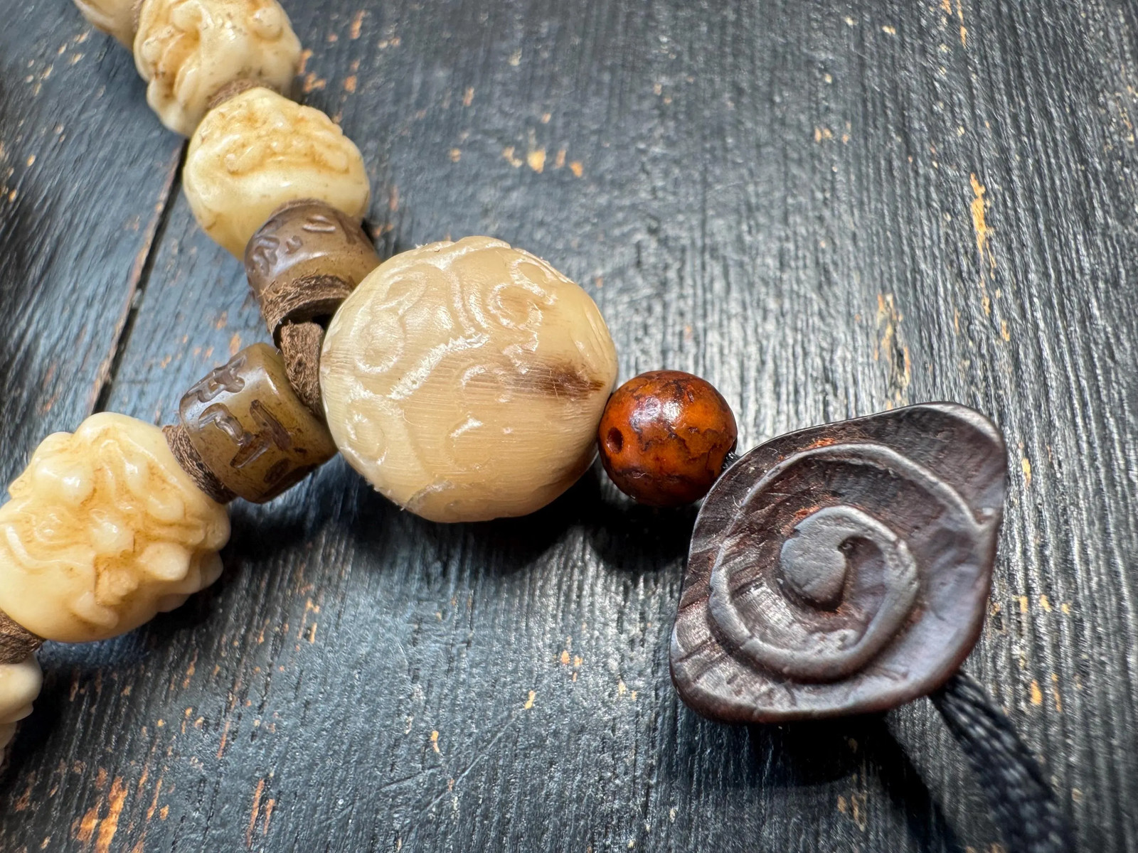 54 Bead Hand Carved Arhat Mala Necklace | Yak Bone Face Beads | 18 Arhat Inspir