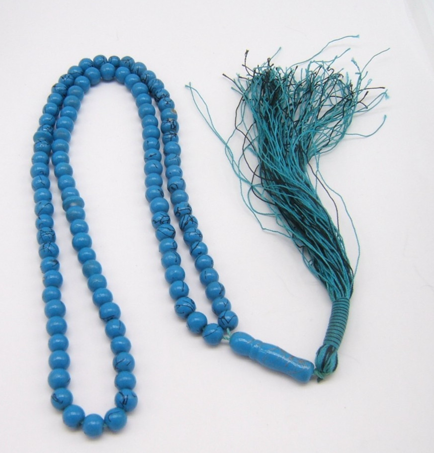 PRAYER WORRY BEADS ROSARY 33 BEADS BLUE CERAMIC 18”