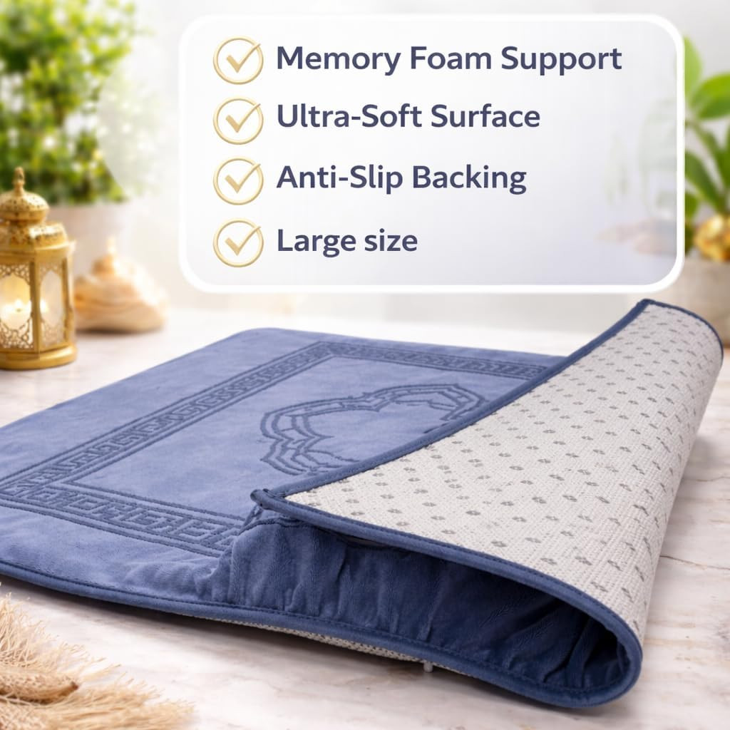 Orthopedic Memory Foam Prayer Mat – Extra Thick Comfort for Daily Prayer (Gray)