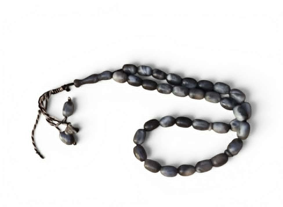 Islamic Prayer Beads Tasbih Agate Stone 33 Beads Handmade Misbaha Gray & White