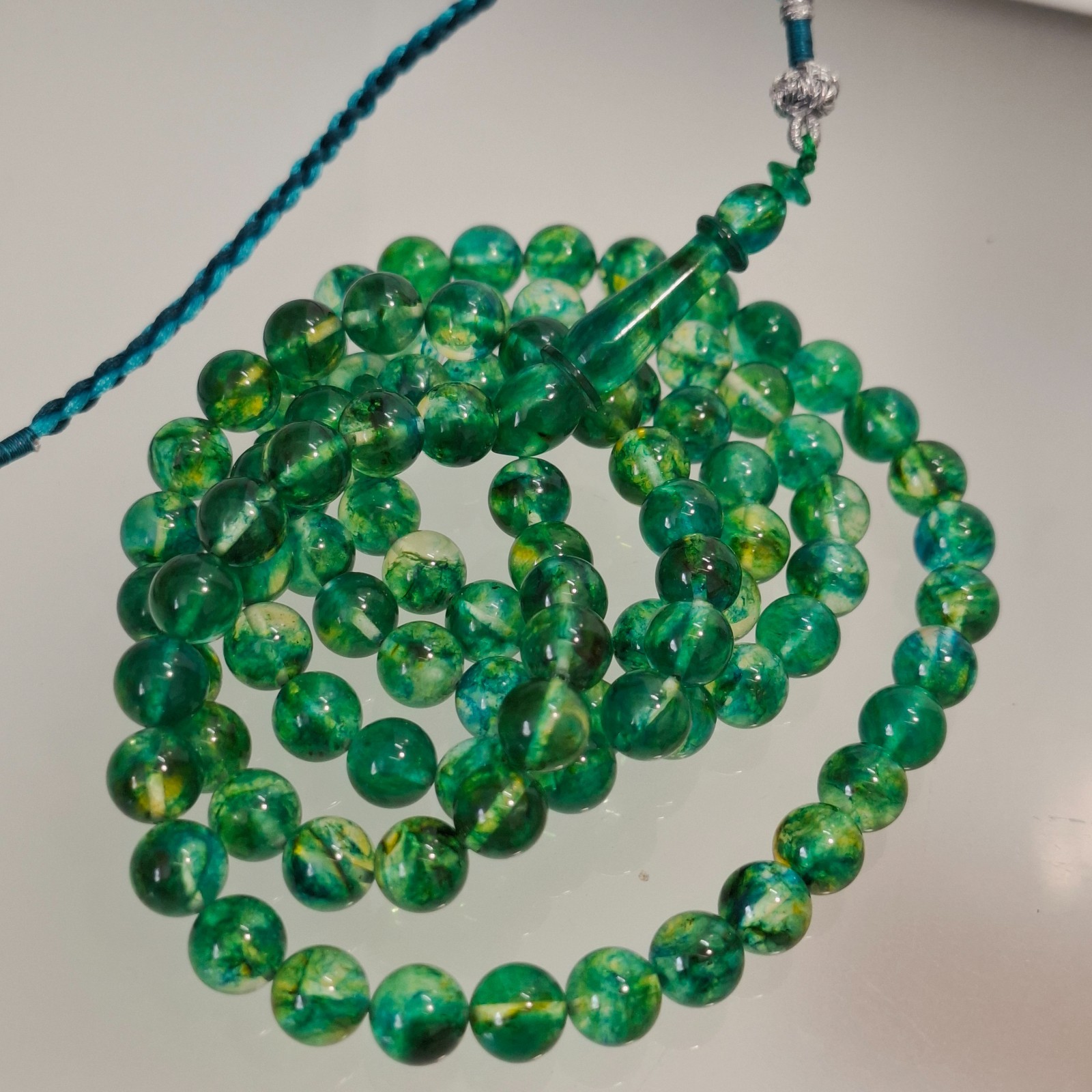 Amber Rosary – 99 sphere Beads, 8.7 mm, Green Amber Rosary 38gram Pressed amber