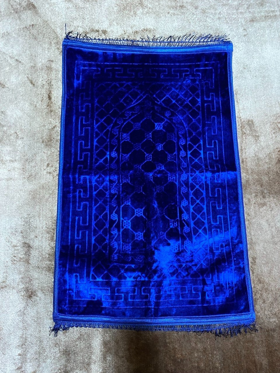 Thick Velvet Islamic Prayer Rug Royal Blue Heavy Duty Muslim Janamaz Sajadah Mat