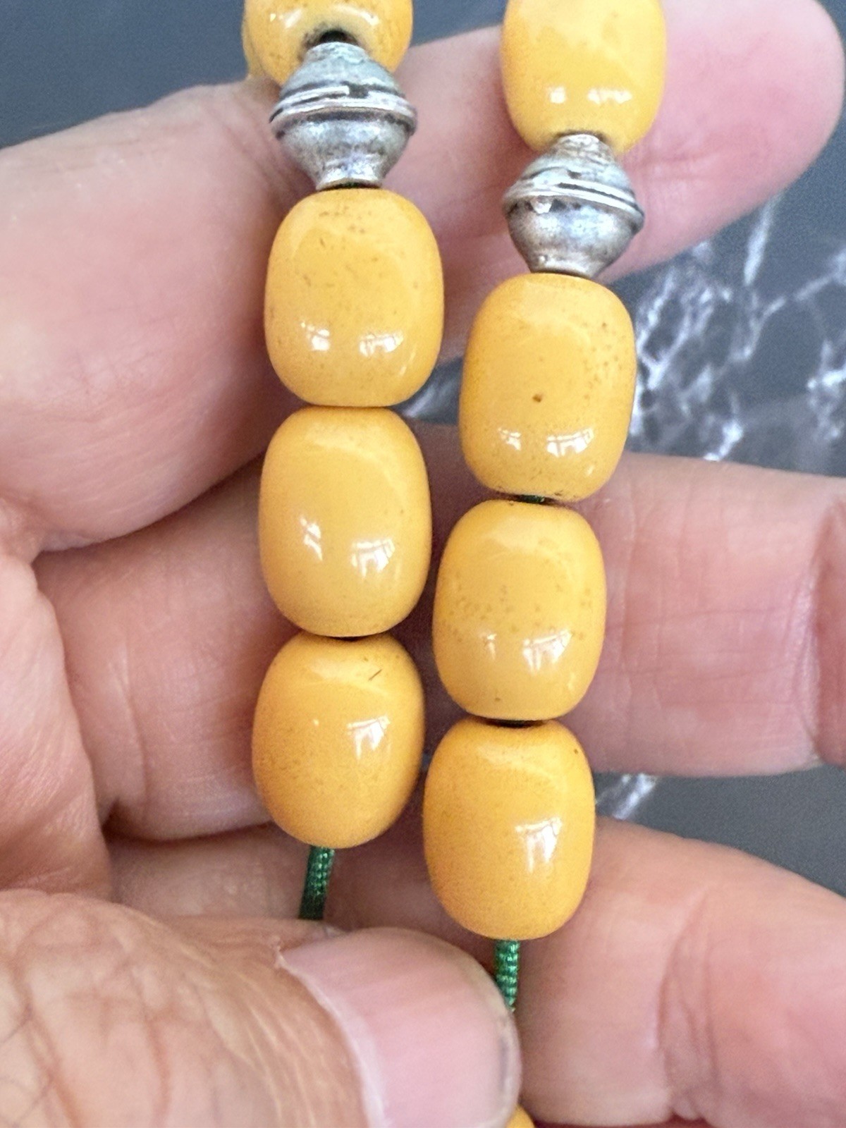 Antique Ottoman Yellow Amber bakelite islamic Worry prayer 33 beads 41 Grams