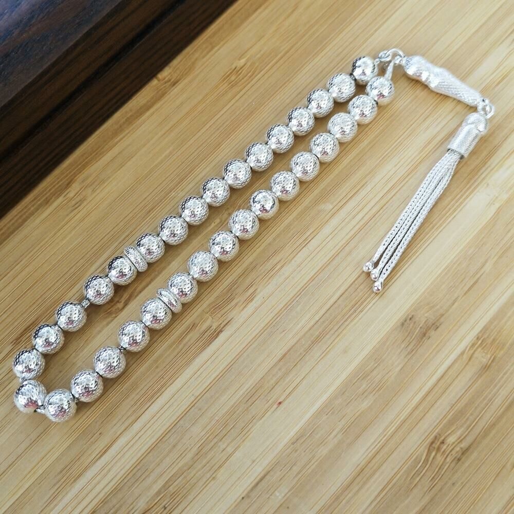 8mm 925 Sterling Silver 33 Islamic Prayer Beads Tesbih Tasbih Rosary Muslim #M21