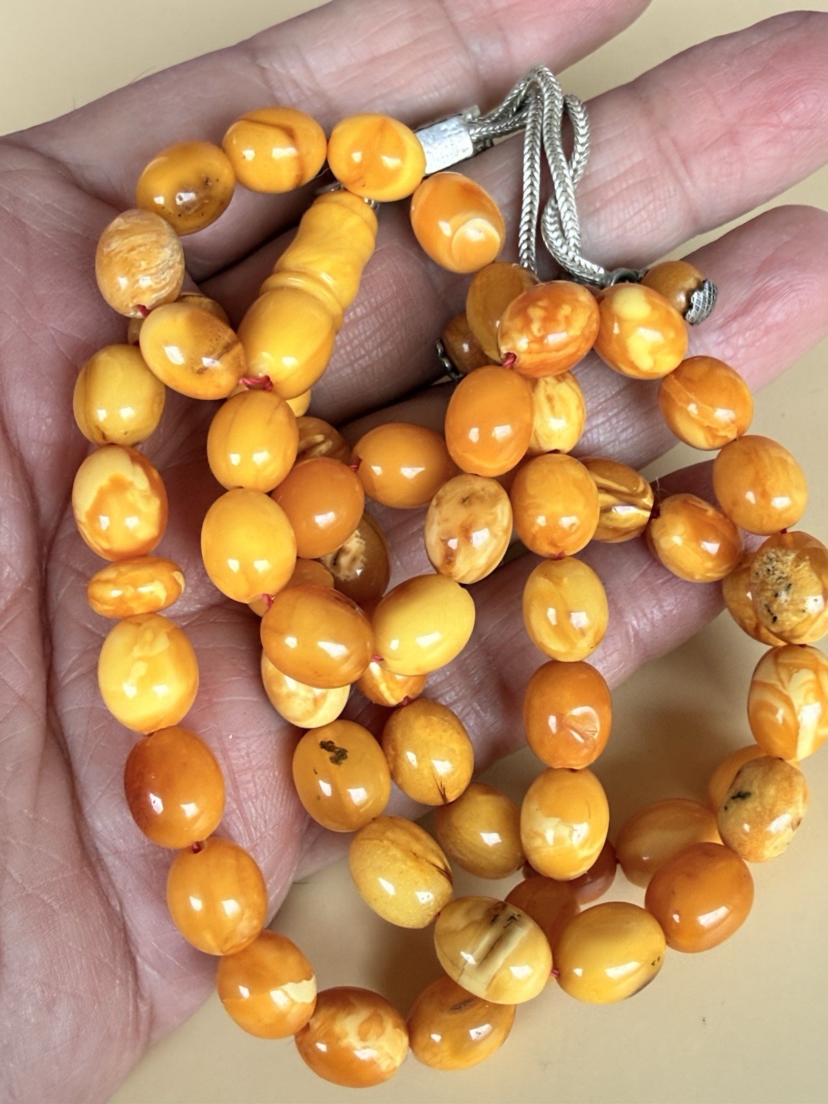 Antique Egg Yolk baltic amber Necklace Prayer Islamic 57 beads 26GR65 شجري حجري