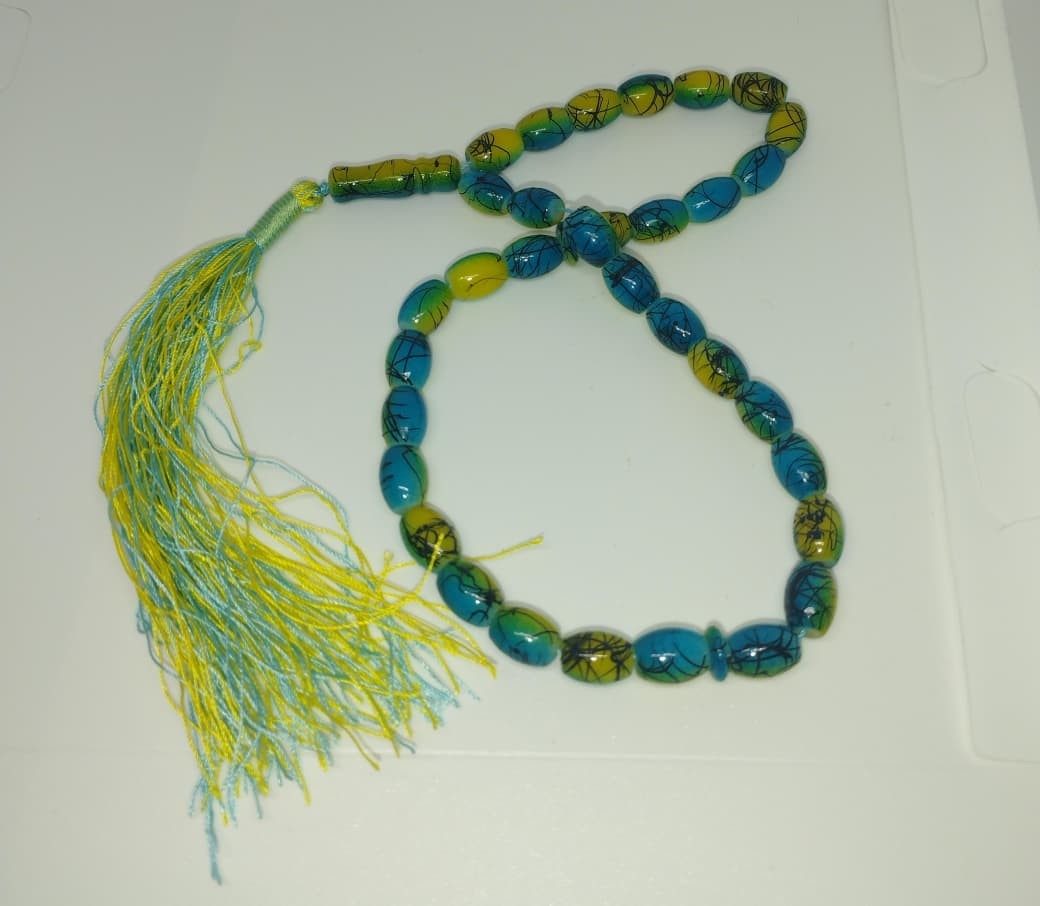 Tasbeeh Bold Neon Blue & Yellow Tasbih Oval Prayer Beads Modern Design Misbaha
