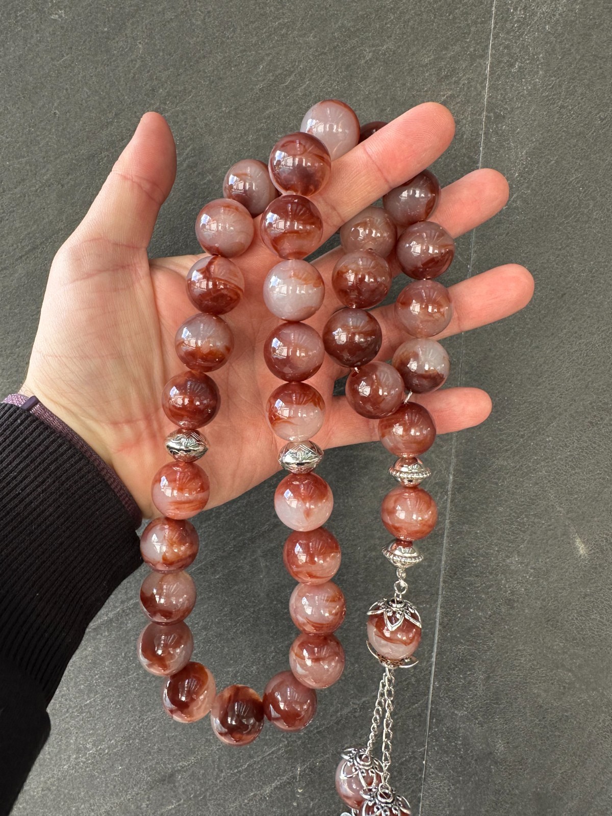 Handmade Turkish Tasbih 33 Beads Red Agate Look Misbaha Islamic Gift Men Large