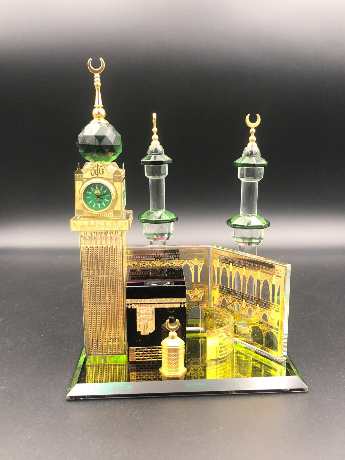 Crystal Glass Makkah Mecca Clock Tower Allah Kaaba Quran Islamic Gift With Box