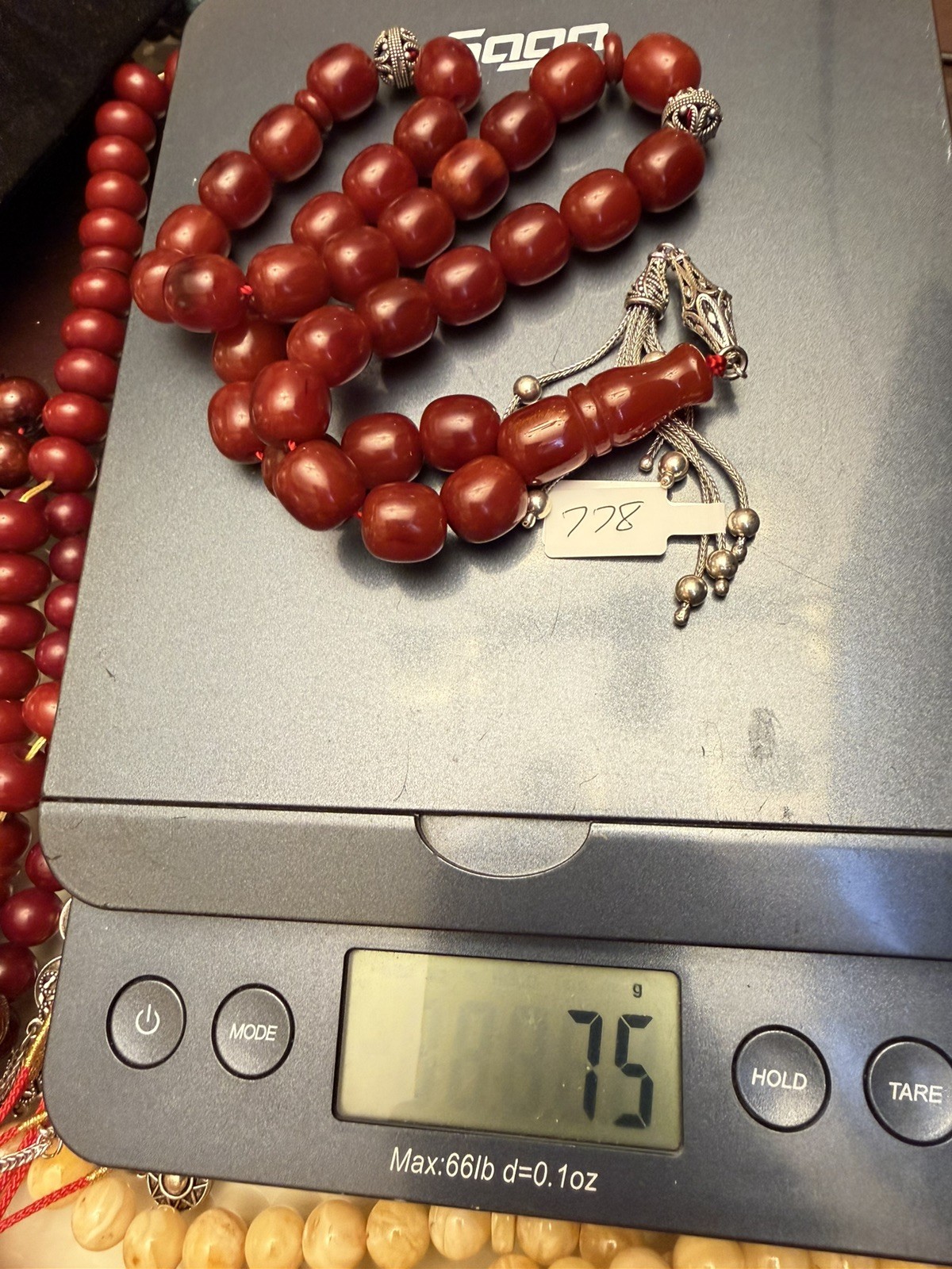مسباح مسبحة مسكي احمر شرابة فضة VTG RED MISKY ISLAMIC ROSARY 33-bead N778